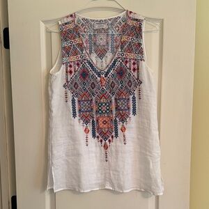 JOHNNY WAS White Embroidered V-Neck top